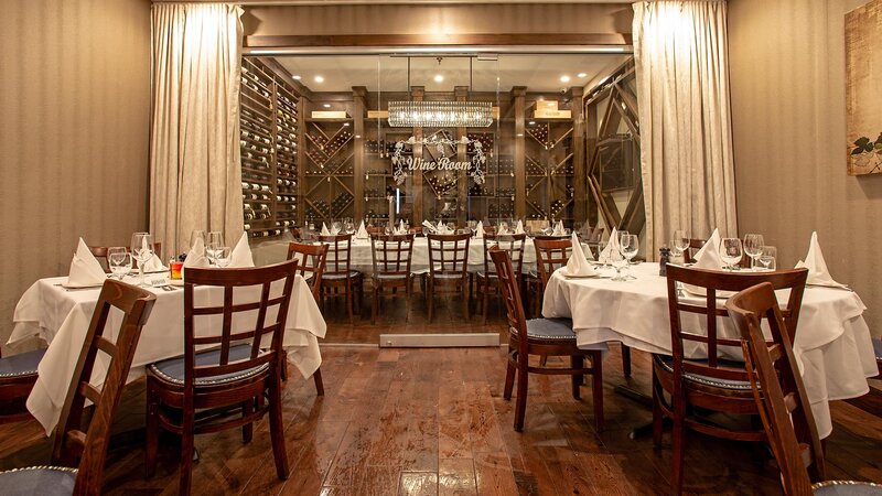 Dining room with view of private wine room