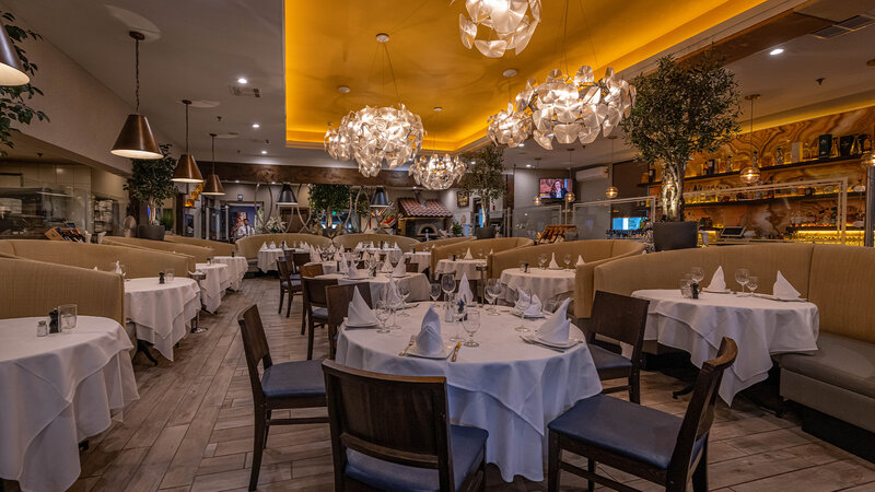 Main Dining Room with tables and booth seating